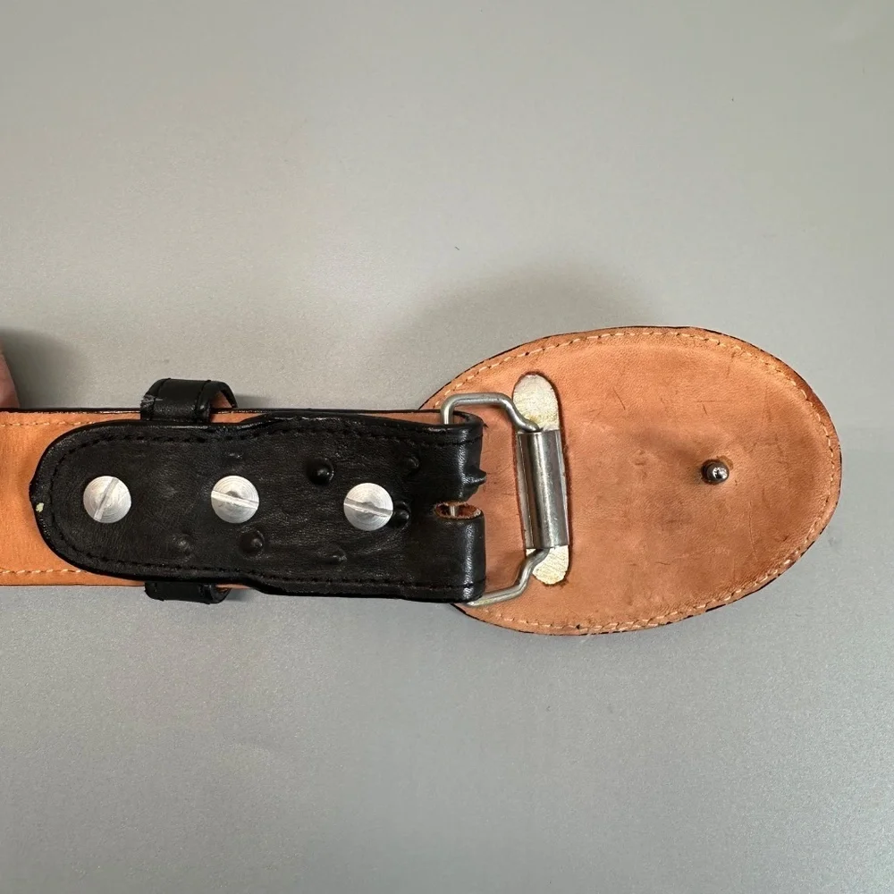 Rodeo Belt White Black Embroidered Flowers Genuine Leather Women's Size US 8 37